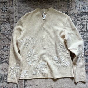 Vintage Talbots cream Wool Embroidered floral Blazer Jacket size S